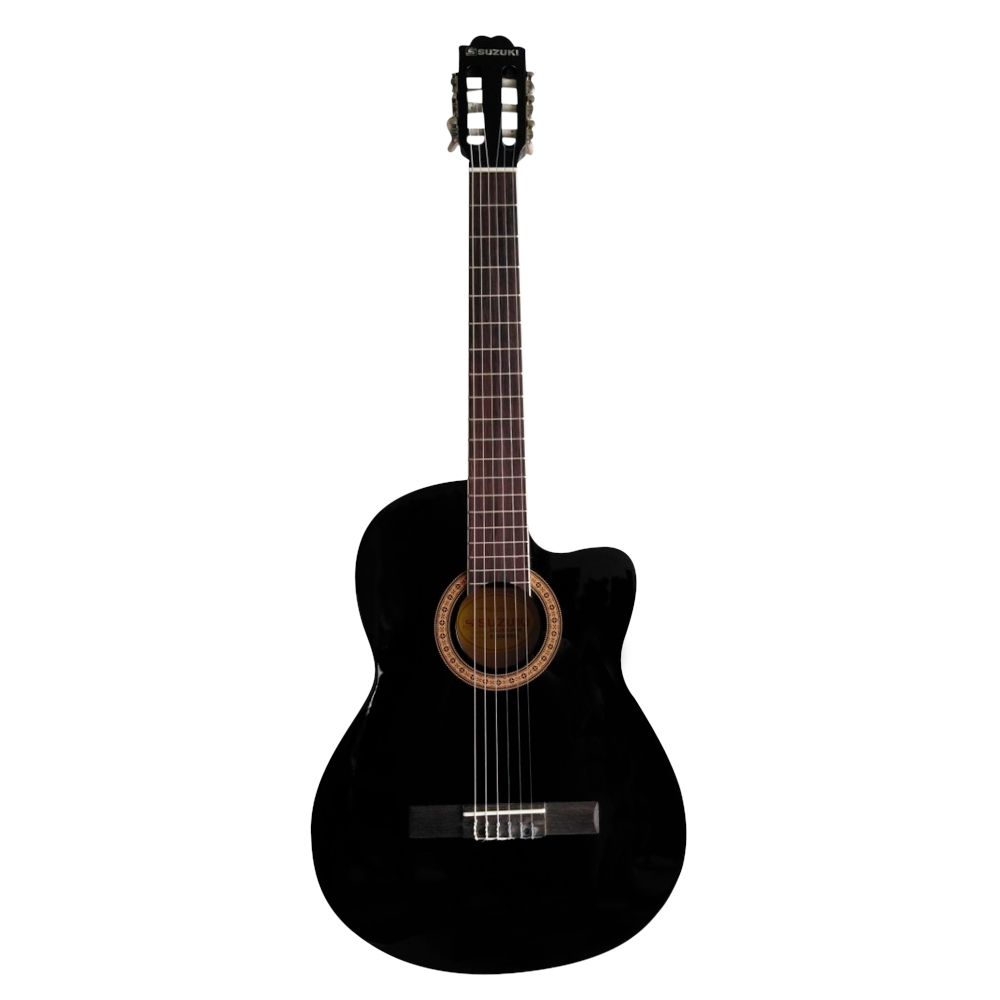 SCG-2SCE 4/4 BK Guitarra electroacústica negra con corte 4/4 con funda «SUZUKI»
